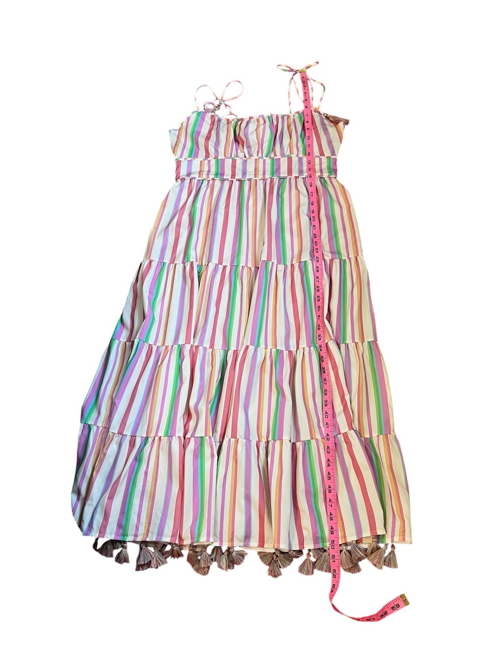 Chicwish Candy Stripe maxi dress with Pom Poms size Large - Picture 12 of 12